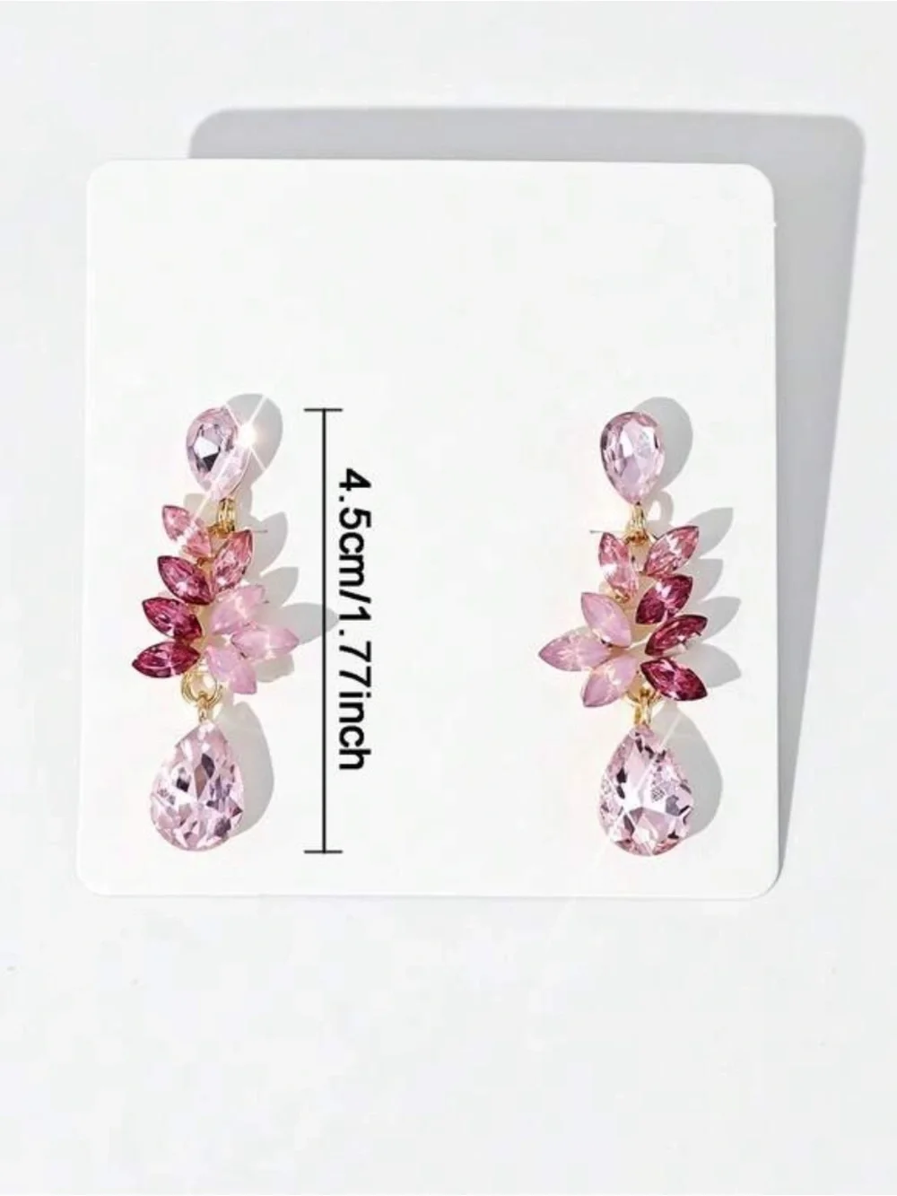 Elegant Pink Teardrop Crystal Leaf Earrings